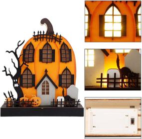 img 1 attached to 🎃 DR.DUDU Halloween Tabletop Decoration - 9 x 8 Inches Light-Up Pumpkin House Ornament with Ghost Tree Wooden Sign - Ideal for Indoor Home Party Décor