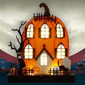 img 3 attached to 🎃 DR.DUDU Halloween Tabletop Decoration - 9 x 8 Inches Light-Up Pumpkin House Ornament with Ghost Tree Wooden Sign - Ideal for Indoor Home Party Décor