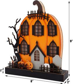 img 2 attached to 🎃 DR.DUDU Halloween Tabletop Decoration - 9 x 8 Inches Light-Up Pumpkin House Ornament with Ghost Tree Wooden Sign - Ideal for Indoor Home Party Décor