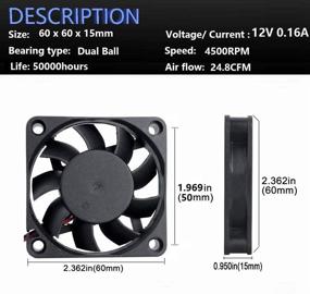 img 3 attached to 💨 Wathai Вентилятор 60x60x15 мм 60 мм 12V с двумя шариками и двумя пинами высокой скорости постоянного тока - эффективное решение для охлаждения электроники