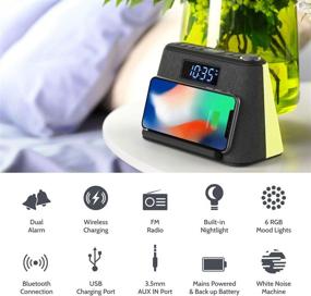 img 3 attached to 🕰️ Wireless QI Charging Bedside LCD Alarm Clock with USB Charger, Bluetooth Speaker, FM Radio, RGB Mood LED Night Light Lamp, Dimmable Display, White Noise Machine, and Digital Clock Radio