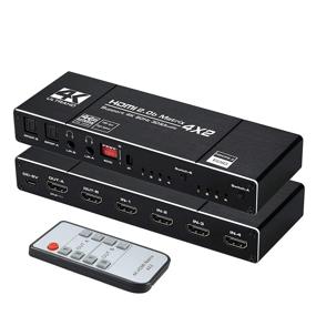 img 4 attached to Avedio Links 4K@60Hz 4x2 HDMI Matrix Switcher с аудиовыходом и пультом дистанционного управления - HDMI 2.0b, Splitter, Scaler, HDCP2.2, HDR 10, Поддержка 2K@144HZ.