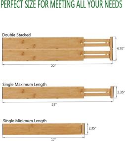 img 2 attached to 🗄️ Efficient Drawer Organization: Pack of 4 Bamboo Drawer Dividers for Kitchen, Dresser, Bathroom, Bedroom, Baby Drawer, Desk and Office - Adjustable and Expandable, Natural Finish (17-22 IN)