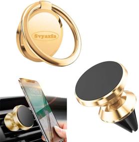 img 4 attached to Phone Ring Holder Finger Kickstand Universal Finger Ring Stand With Magnetic Phone Car Mount Holder Car Air Vent Magnetic Mount Car Phone Holder For Iphone12 IPhone11 Pro Xs Max XR X 8 Etc (Gold)