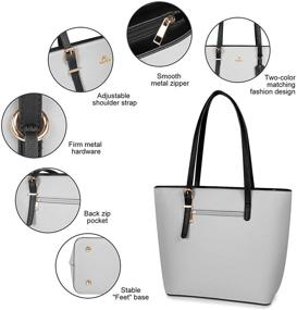 img 2 attached to Large Waterproof Leather Work Satchel Bag Wallets Hobo - Grey Handbags for Women, Fashion Purse Shoulder Tote Bag with Adjustable Top Handles for Daily Travel, 4pcs Set