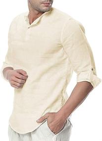 img 4 attached to 👕 Cotton Henley Shirts Sleeve Blouses for Men's Fashion