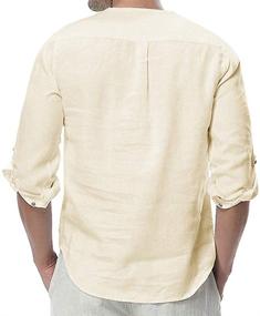 img 3 attached to 👕 Cotton Henley Shirts Sleeve Blouses for Men's Fashion