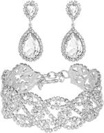 👑 elegant rhinestone crystal teardrop jewelry set: gold/silver plated earrings & bracelet for women and girls logo