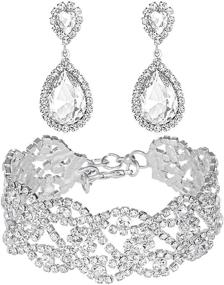 img 4 attached to 👑 Elegant Rhinestone Crystal Teardrop Jewelry Set: Gold/Silver Plated Earrings & Bracelet for Women and Girls