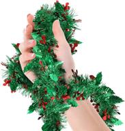 christmas tree green tinsel garland | vivid green mistletoe metallic streamers | festive ceiling hanging decorations | celebrate holiday & happy new year | indoor/outdoor disco supplies logo