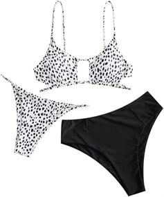 img 4 attached to 👙 ZAFUL Ribbed Cami Bikini Set Swimsuit with Cutout Spaghetti Straps and Lace-Up Detailing for Women