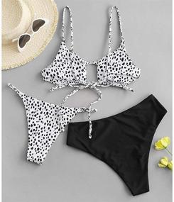 img 3 attached to 👙 ZAFUL Ribbed Cami Bikini Set Swimsuit with Cutout Spaghetti Straps and Lace-Up Detailing for Women