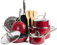 14-piece red volcano textured ceramic nonstick cookware set - healthy pots and pans collection logo