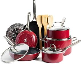 img 4 attached to 14-Piece Red Volcano Textured Ceramic Nonstick Cookware Set - Healthy Pots and Pans Collection