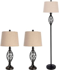 img 4 attached to Maxax Lamp Set 3-Piece: Vintage Metal Base Table & Floor Lamp Bundle, Black Finish for Living Room, Bedroom, Dining Room