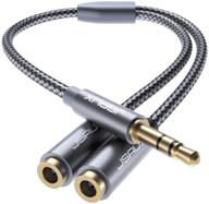 🎧 разветвитель наушников jsaux - разветвитель аудио с плетеной нейлоновой оболочкой 3.5 мм мужской trs до 2-х двойных адаптеров 3.5 мм женских - оптимизирован для iphone, samsung, планшетов, ноутбуков, playstation и других устройств [серый] логотип