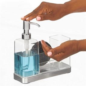 img 2 attached to 🧼 Efficient mDesign Clear/Chrome Kitchen Sink Liquid Dish Soap Dispenser with Caddy for Sponge and Brush Storage