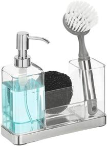 img 4 attached to 🧼 Efficient mDesign Clear/Chrome Kitchen Sink Liquid Dish Soap Dispenser with Caddy for Sponge and Brush Storage