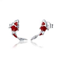 🐟 exquisite qings koi fish red carp earrings for women and girls - 925 sterling silver platinum plated with shining zircon inlay logo