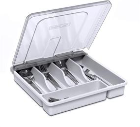 img 4 attached to YICOCHI Countertop Utensil Holder with Lid, Plastic Silverware Tray for Drawer, 5 Compartment Flatware Organizer in White