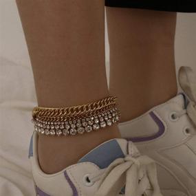 img 4 attached to YERTTER Boho Chunky Fully Crystal Chain Anklet: Luxurious Foot Chain Jewelry for Beach Weddings, Women, and Girls (Gold)