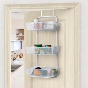 img 1 attached to 📦 NEX 3-Tier Mesh Over the Door Organizer - Hanging Storage Unit with Basket Organizer (White)