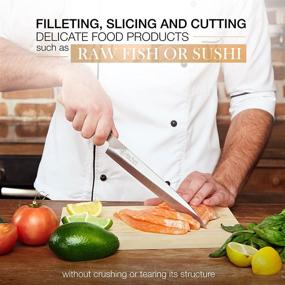 img 2 attached to 🍣 10 Inch Sashimi Sushi Knife - Ultimate Tool for Sushi & Sashimi, Fish Filleting & Slicing - High Precision Stainless Steel Blade & Wooden Handle in Traditionally Crafted Box