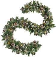🎄 oasiscraft 9 ft prelit christmas garland with pine cones: snowy pine, led lights, timer - indoor/outdoor xmas decor logo