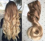 🌟 enhance your look with 20 inches half head soft one piece ombre wavy curly clip-in hair extensions: light brown to sandy blonde transformation logo