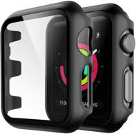 📱 ультратонкий корпус hatoshi из двух штук с защитным закаленным стеклом для apple watch 40 мм серии 6, 5, 4, se - полная защита в черном цвете логотип