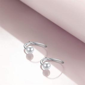 img 2 attached to 💎 Sterling Silver Pearl Hoop Earrings by YAFEINI - Pull Through Spiral Earrings for Women, Small Hoop Earrings