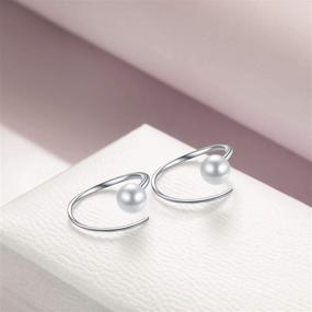 img 3 attached to 💎 Sterling Silver Pearl Hoop Earrings by YAFEINI - Pull Through Spiral Earrings for Women, Small Hoop Earrings