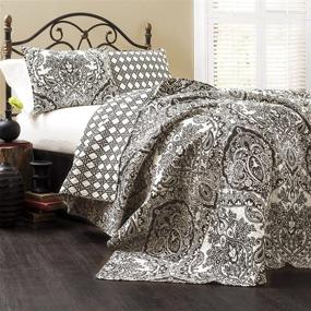 img 4 attached to 🛏️ Lush Decor Aubree Quilt Paisley Damask Print Reversible 3 Piece Lightweight Bedding Set, King Size, Black and White