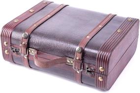 img 4 attached to 🧳 Vintiquewise(TM) Wooden Leather Decorative Suitcase