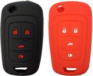 keyless entry remote key fob skin cover protective silicone rubber key jacket protector for gm chevrolet chevy camaro cruze buick 4 buttons key holder (1 black with red + 1 red) logo