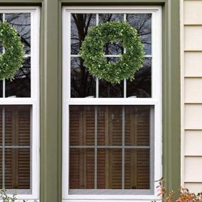 img 1 attached to 🌿 15-inch Boxwood Wreath: Artificial Green Mini Wreath for Front Door, Farmhouse Wall, Window, Party, Wedding Decor - Indoor/Outdoor