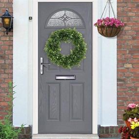 img 2 attached to 🌿 15-inch Boxwood Wreath: Artificial Green Mini Wreath for Front Door, Farmhouse Wall, Window, Party, Wedding Decor - Indoor/Outdoor