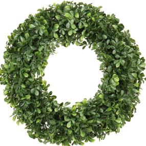 img 4 attached to 🌿 15-inch Boxwood Wreath: Artificial Green Mini Wreath for Front Door, Farmhouse Wall, Window, Party, Wedding Decor - Indoor/Outdoor