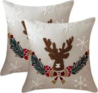 set of 2 christmas throw pillow covers - reindeer embroidered winter decorative cushion cases for couch sofa home holiday decor - 18 x 18 inch, grey логотип