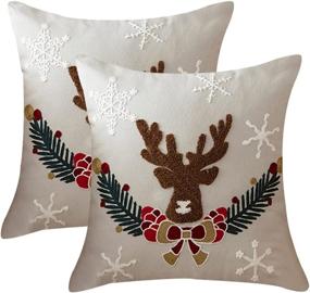 img 4 attached to Set of 2 Christmas Throw Pillow Covers - Reindeer Embroidered Winter Decorative Cushion Cases for Couch Sofa Home Holiday Decor - 18 x 18 inch, Grey