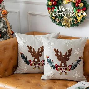 img 3 attached to Set of 2 Christmas Throw Pillow Covers - Reindeer Embroidered Winter Decorative Cushion Cases for Couch Sofa Home Holiday Decor - 18 x 18 inch, Grey