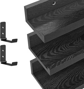 img 4 attached to 📷 Set of 3 16-Inch Black Floating Shelves by Pantric - Wall Mounted Photo Ledge Shelves with Varying Widths, Perfect for Living Room, Kids Room, or Bedroom Wall Decor