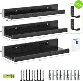 img 1 attached to 📷 Set of 3 16-Inch Black Floating Shelves by Pantric - Wall Mounted Photo Ledge Shelves with Varying Widths, Perfect for Living Room, Kids Room, or Bedroom Wall Decor