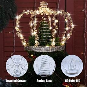 img 3 attached to 🎄 LAWOHO Silver Christmas Tree Topper Star with 60 Warm White LED USB Lights, Jeweled Crown Xmas Tree Decor: Remote Control, 8 Lighting Modes, Timer, Dimmer - Ideal Christmas Tree Ornament