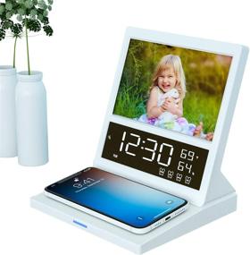 img 4 attached to 🕰️ Versatile Digital Alarm Clock FM Radio with Wireless Charger, Photo Frame, LED Display, and Night Light – Ideal for Bedroom"