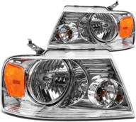 🔦 chrome amber headlights replacement for 04-08 f-150/06-08 mark lt - dna motoring hl-oh-f1504-ch-am logo