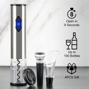 img 3 attached to CIRCLE JOY Electric Wine Bottle Opener Set: Motorized Cordless 🍾 Corkscrew with Foil Cutter, Stopper, Aerator, and Pourer - Stainless Steel