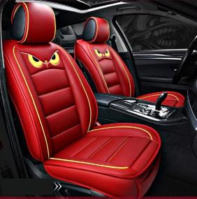 img 3 attached to 🚗 Protective Cartoon Car Seat Covers: Waterproof Leather, Universal Fit, Removable Cushions (RED)