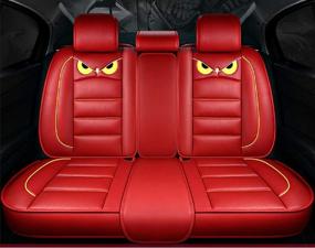 img 1 attached to 🚗 Protective Cartoon Car Seat Covers: Waterproof Leather, Universal Fit, Removable Cushions (RED)