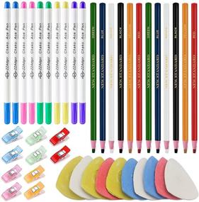 img 4 attached to 🧵 Qovydx 42-Piece Sewing Markers Kit for Fabric with 10 Tailor Chalk Pieces, 12 Sewing Fabric Pencils, and 12 Disappearing Ink Fabric Marker Erasable Pens for Sewing